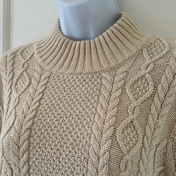 Jeanne Pierre Cotton Cable Sweater Women’s Large  Natural Lightweight Fisherman - Picture 4 of 17